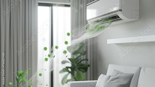 green bacteria falling out of the air conditioner in a living room, highlighting the importance of cleanliness and maintenance. photo