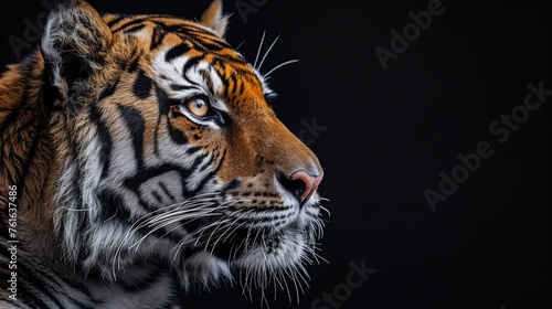 Close up Tiger on black background  space for text