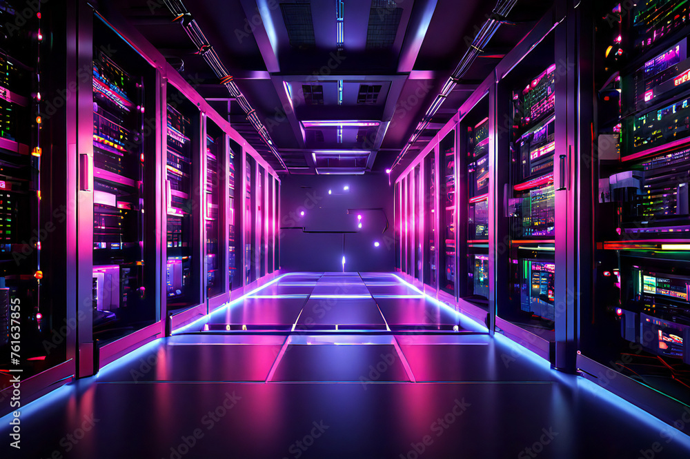 Fototapeta premium 3D illustration of server room Node-based programming data design element.