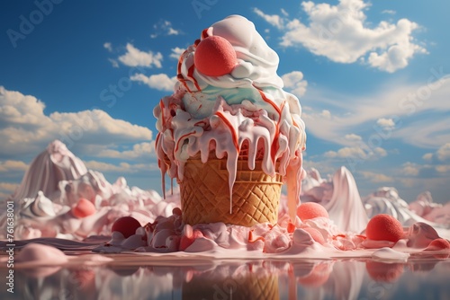 Giant Ice Cream Cone With Cherry on Top
