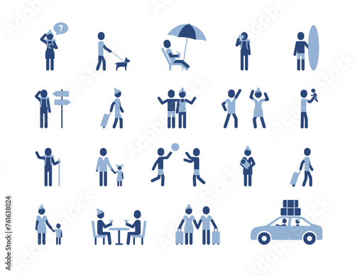 Vocation simple style pictograms set. Tourism concept. Travel activities icons set.