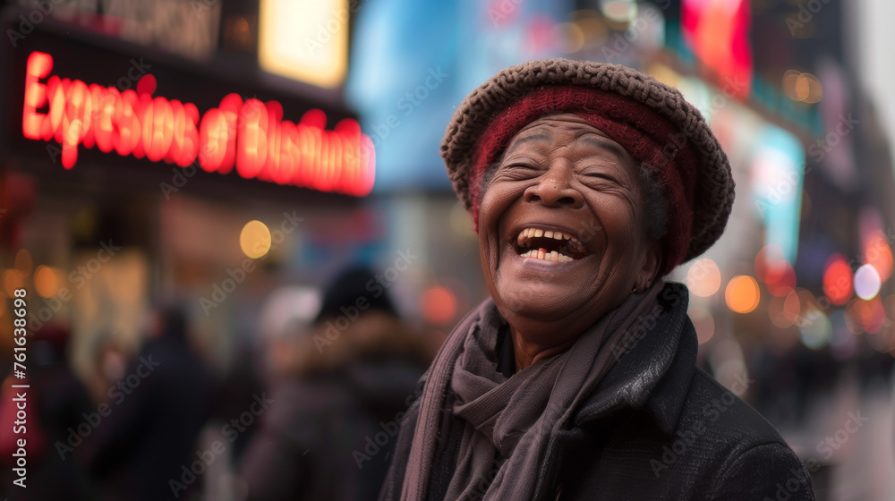 Obraz premium an old happy woman on the street