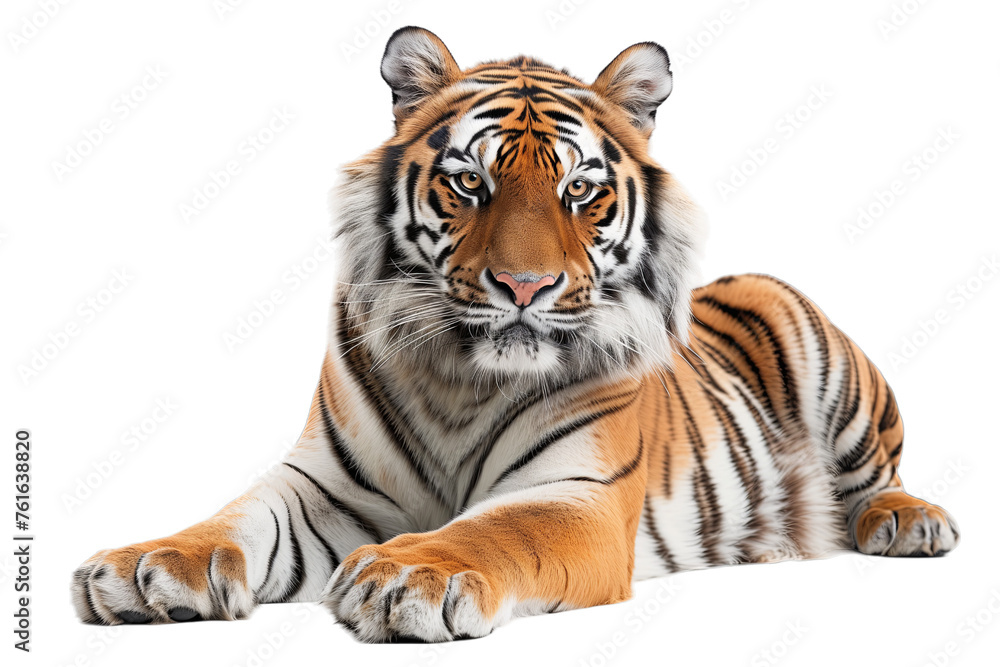 Tiger lying on transparent background