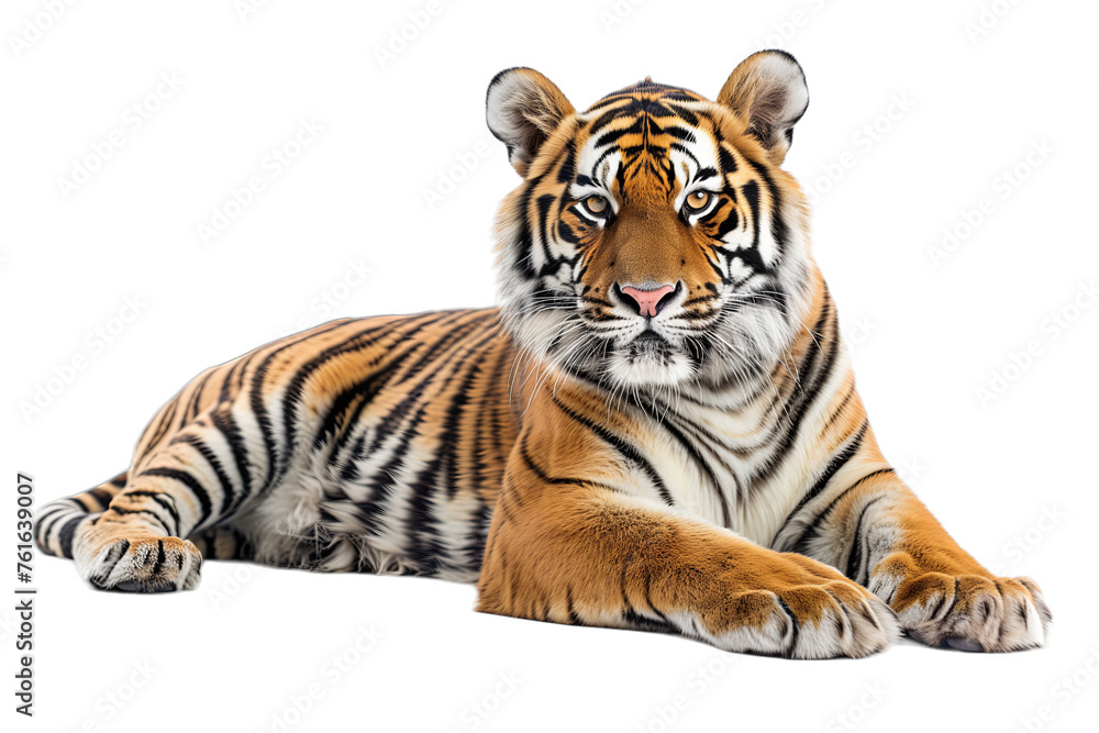 Tiger lying on transparent background