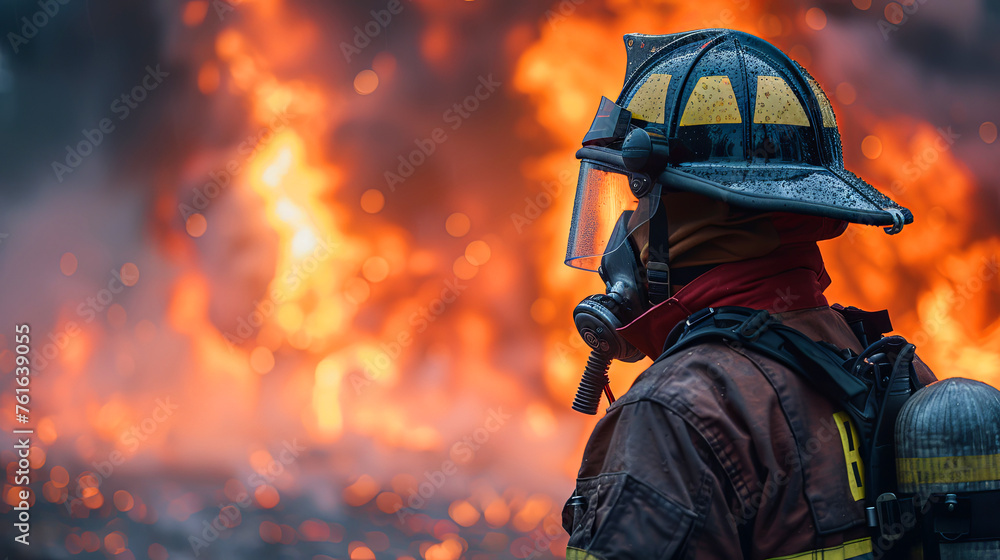 fireman in a helmet putting out a fire fireman in a helmet putting out a fire