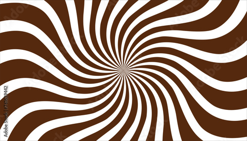 Brown and white swirl background. Vortex spiral rectangle. Rays of spiral rotation. Converging scalable stripes. Vector illustration.