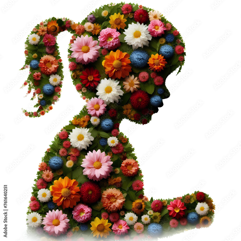 silhouette of child made of flowers isolated on white background silhouette of child made of flowers isolated on white background