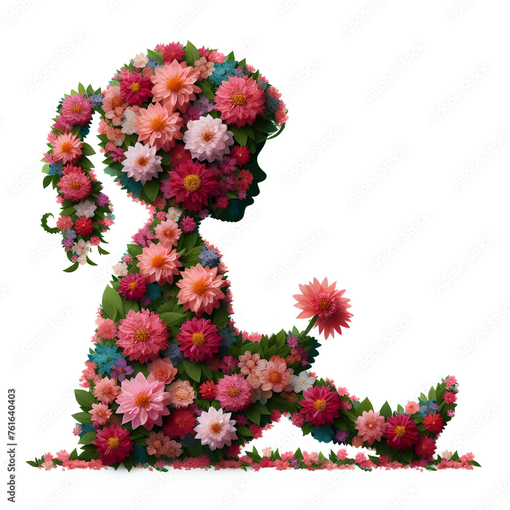 silhouette of child made of flowers isolated on white background silhouette of child made of flowers isolated on white background