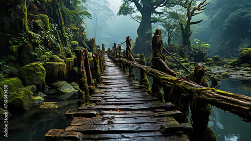 A fairy tale bridge, which hovers above the foggy peaks, like a bridge to forgotten legen © JVLMediaUHD
