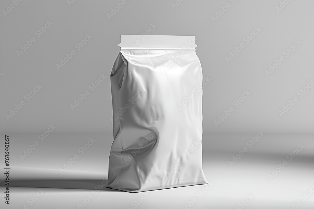 Packaging For Snacks, Chips, Sugar, Spices, Or Other Food, paper bag packaging template isolated, Blank Foil Food Or Drink Bag Packaging, White foil or paper food stand up snack bag, Generative Ai