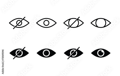 See and unsee eye icon set collection vector design outline and silhouette photo