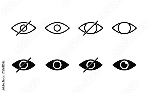 See and unsee eye icon set collection vector design outline and silhouette