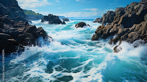 A powerful stream of water, breaking away from a high mountain, like a living power of nat