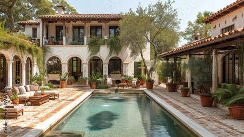 Wallpaper Mural Whitewashed Villa with Terracotta Tiles and Fountain, generative ai Torontodigital.ca