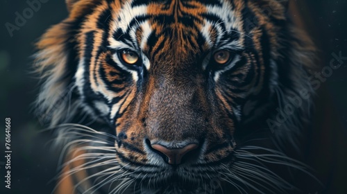 A tiger's intense gaze captures the essence of the wild, with a sharp focus on its captivating eyes and detailed fur.