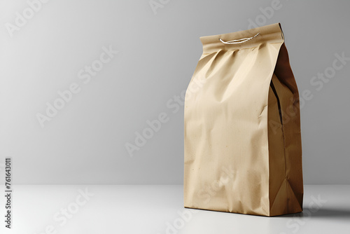 Paper bag mockup, paper bag of coffee product mockup photography, Food paper bag package 3d mockup, Generative Ai