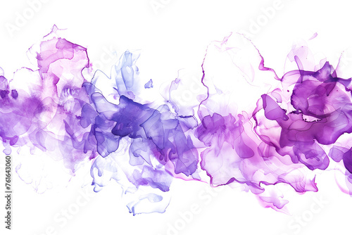 Lavender and lilac watercolor paint bloom on white background.