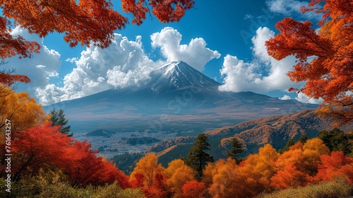 Autumnal Majesty  Mount Fuji Panorama  generative ai