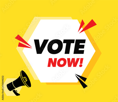 Vote now - vector advertising banner with megaphone.