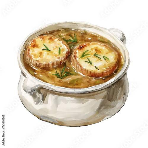 french onion soup vector illustration in watercolour style