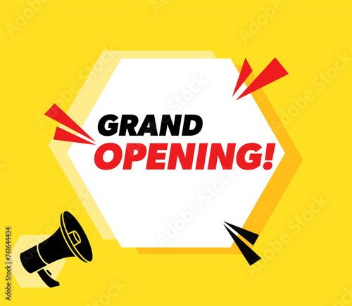 Grand Opening - Vector advertising banner with megaphone.