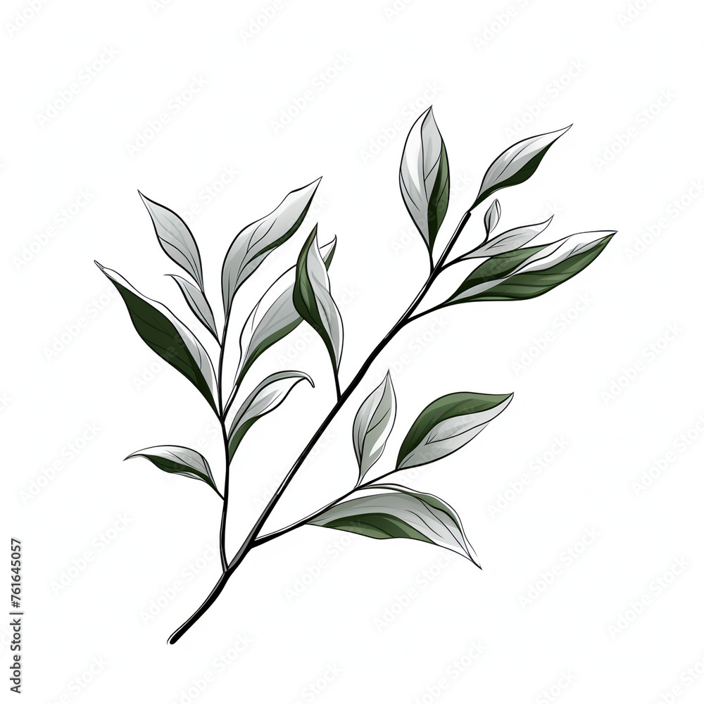   tea branch leaf, simple line art with bold lines in the style of an engraving  tea branch leaf, simple line art with bold lines in the style of an engraving