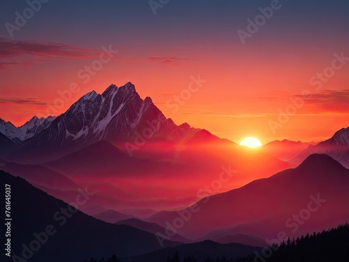 sunset behind the mountains background