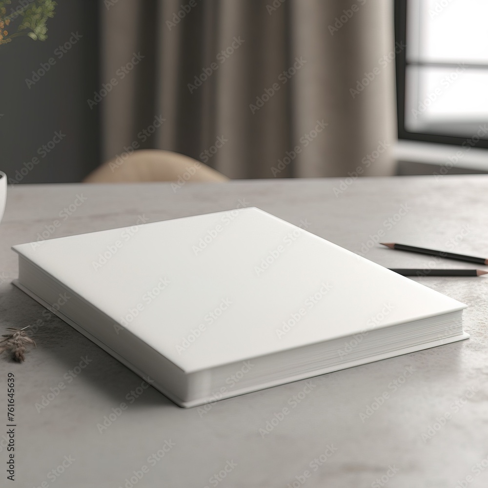 Fototapeta premium blank white book mock up on a gray surface ,generative ai