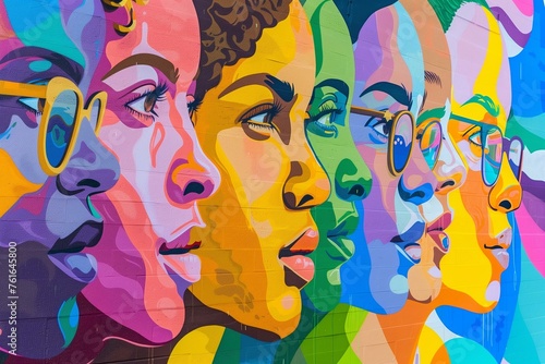 Vibrant Mural Depicting Group of People