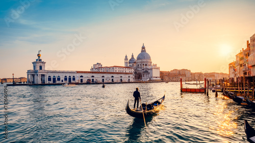 panoramic view at the grand canal of venice during sunset