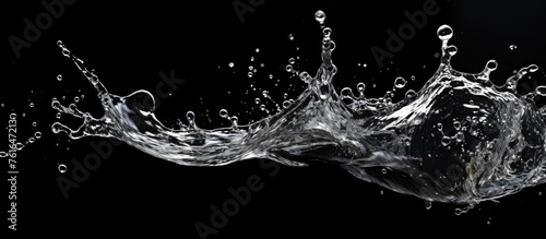 A liquid splash on a dark monochrome background, capturing the beauty of water in motion through flash photography, resembling a geological phenomenon or artistic event
