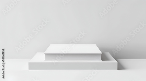 Empty podium or pedestal display on white background  White empty concrete textured wall and podium  Blank Exhibition stage backdrop or empty product shelf  Generative Ai