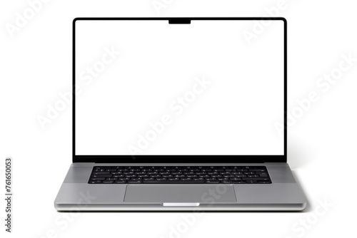 Open Macbook grey laptop by Apple isolated on transparent background. Mackbook Pro 16  M1 chip 2021. 