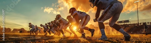 A Football players face off on the field photo