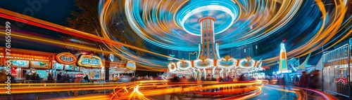 A Long exposure captures the mesmerizing light trails of carnival rides spinning at night © Creative_Bringer