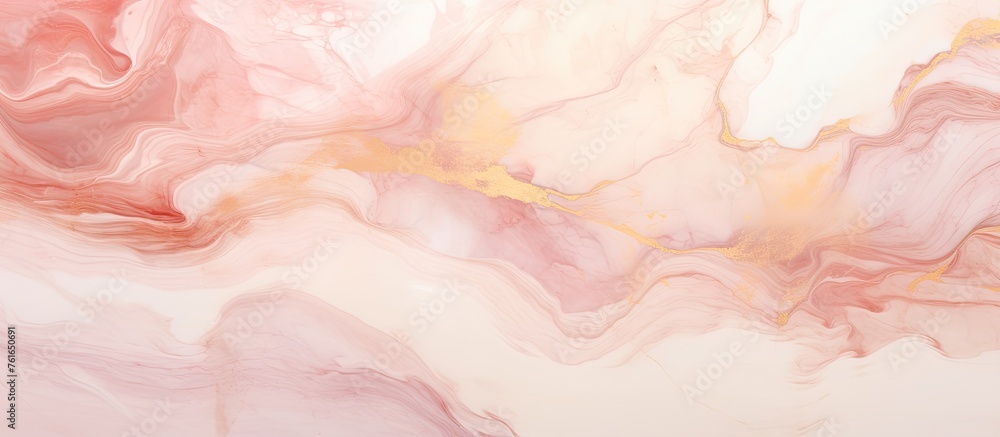 An artistic closeup of a marble texture in pink and yellow hues resembling cumulus clouds on a white background. The pattern evokes a painting with shades of peach, petal, fur, magenta, and wool An artistic closeup of a marble texture in pink and yellow hues resembling cumulus clouds on a white background. The pattern evokes a painting with shades of peach, petal, fur, magenta, and wool