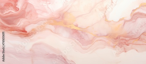 An artistic closeup of a marble texture in pink and yellow hues resembling cumulus clouds on a white background. The pattern evokes a painting with shades of peach, petal, fur, magenta, and wool