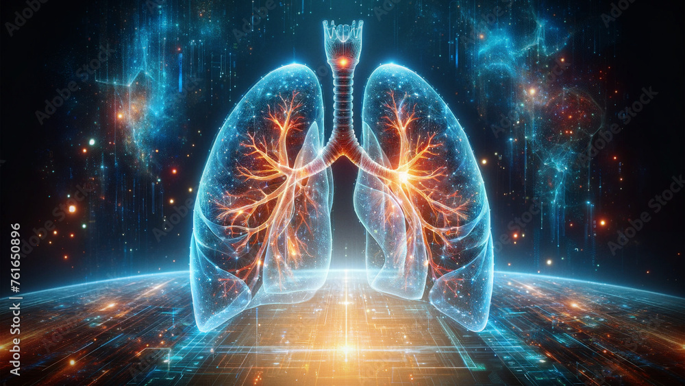 Digital representation of human lungs in cyber space, advanced medical technology and healthcare innovation concept