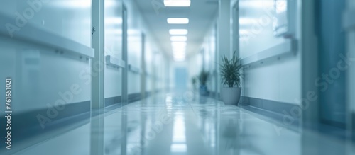 Blurred empty hallway in premium medical facility. photo