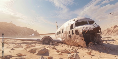 Plane crash, debris on the ground, Generative AI.