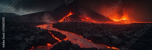 Lava flow descending from the volcano