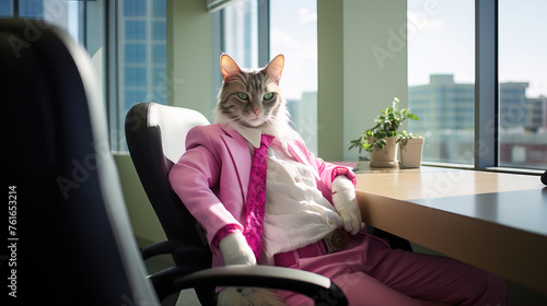 corporate cat in chair.