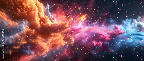 A 3D visualization of a geometric supernova, exploding in a brilliant array of colors