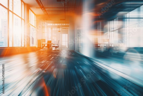 Abstract blurred office interior room. blurry working space with defocused effect. use for background or backdrop in business concept.