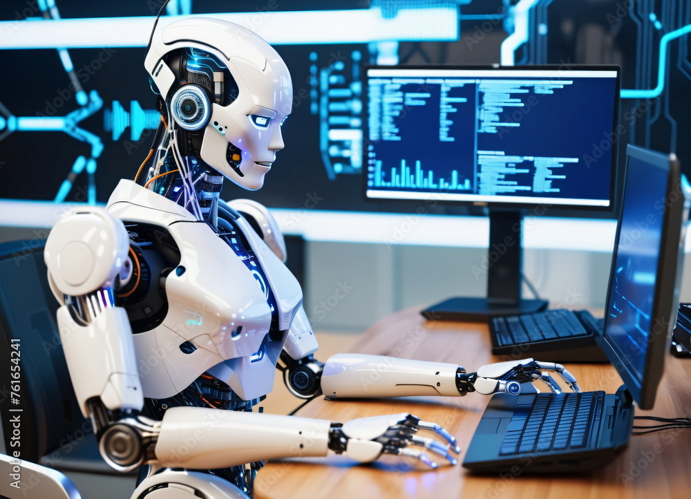 A Futuristic Robot Programming, The Future of Computer Programming and Technology Concept. Generative AI A Futuristic Robot Programming, The Future of Computer Programming and Technology Concept. Generative AI