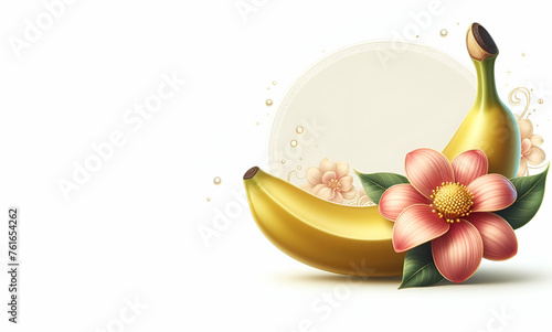 Slices Of Sweet Ripe Banana Pieces Mango And Coconut Pulp On White Background, generative ai