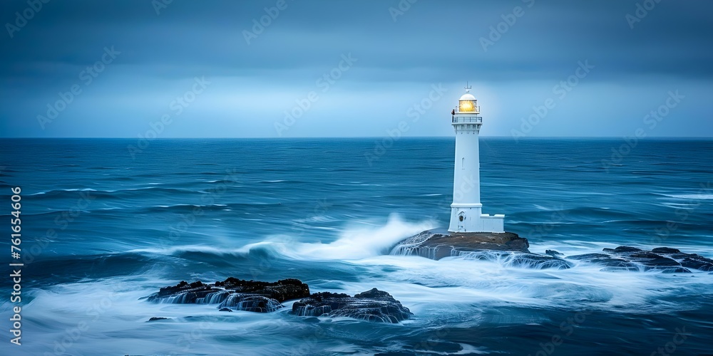 Navigating Rough Waters: The Towering Guidance of a Grand Lighthouse. Concept Lighthouse, Maritime Navigation, Coastal Beacons, Rough Waters, Guiding Light