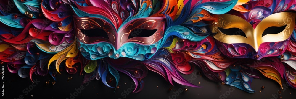 Colorful Carnival Masks Hanging on a Wall Generative AI