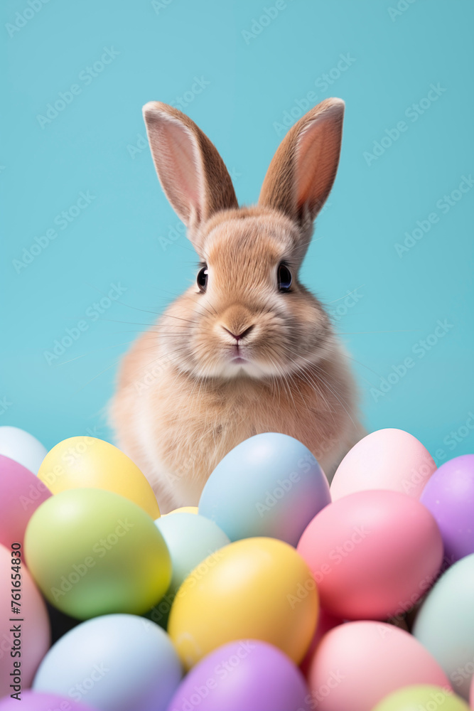 Cozy Easter card template. Funny easter bunny with eggs. Happy Easter backdrop. Spring celebrations background. Cozy Easter card template. Funny easter bunny with eggs. Happy Easter backdrop. Spring celebrations background.