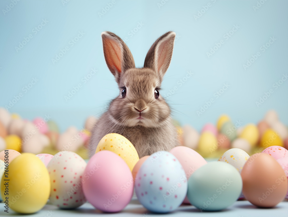 Cozy Easter card template. Funny easter bunny with eggs. Happy Easter backdrop. Spring celebrations background. Cozy Easter card template. Funny easter bunny with eggs. Happy Easter backdrop. Spring celebrations background.